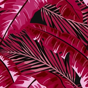 TROPICAL LEAVES - LARGE, MAGENTA AND BLACK
