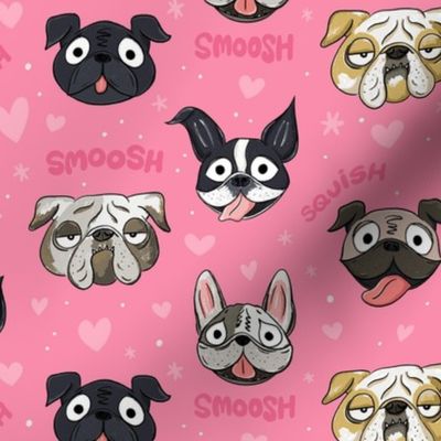 Small Pink Smoosh Face dogs and hearts