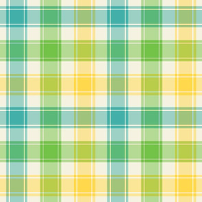 Large Blue, Green, Yellow and White Plaid - "Summer Plaid"