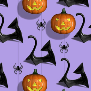  Shiny Mod Cat Spiders and Jack-O-Lanterns on Purple