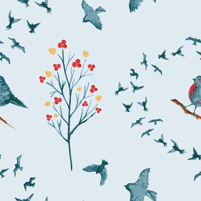 Winter Birds In The Cherry Tree/Blue