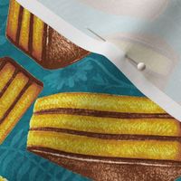 Retro Piece of Cake - Golden Yellow, Chocolate Brown and Textured Teal 