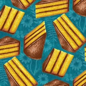 Retro Piece of Cake - Golden Yellow, Chocolate Brown and Textured Teal 