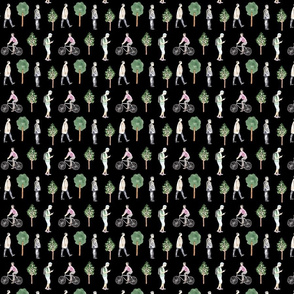 Tiny People With Trees Pattern Darkjpg