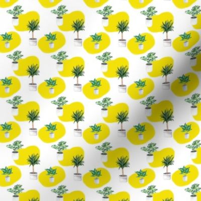 Yellow And Plants Pattern On White