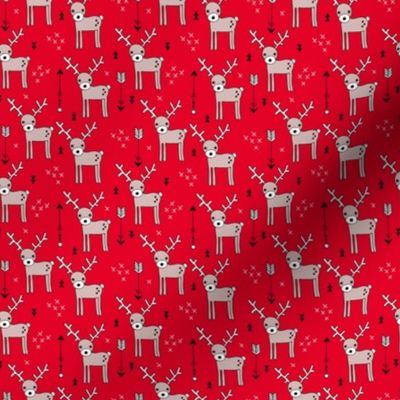 Adorable woodland reindeer and arrows christmas illustration kids pattern design in soft winter Christmas red  SMALL