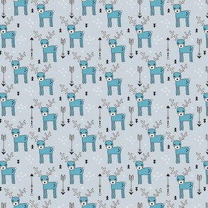 Adorable woodland reindeer and arrows christmas illustration kids pattern design in soft winter Christmas cool blue  SMALL