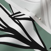 Abstract messy ink winter garden grass and leaves eucalyptus green black and white JUMBO