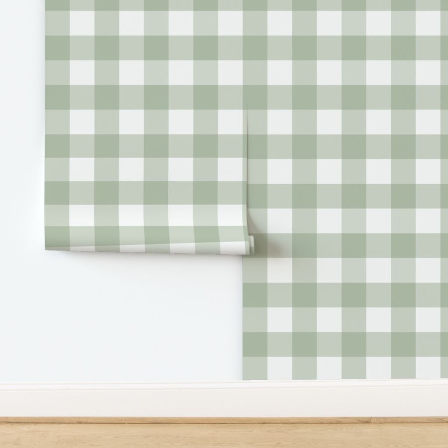 3" Sage Green Gingham: Light Sage Gingham Check, Green Buffalo Plaid 