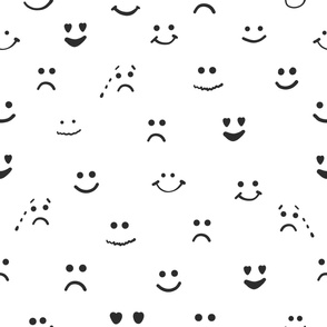 Sad face, happy face,  smiley face,  eyes heart face,  crying face repeated pattern