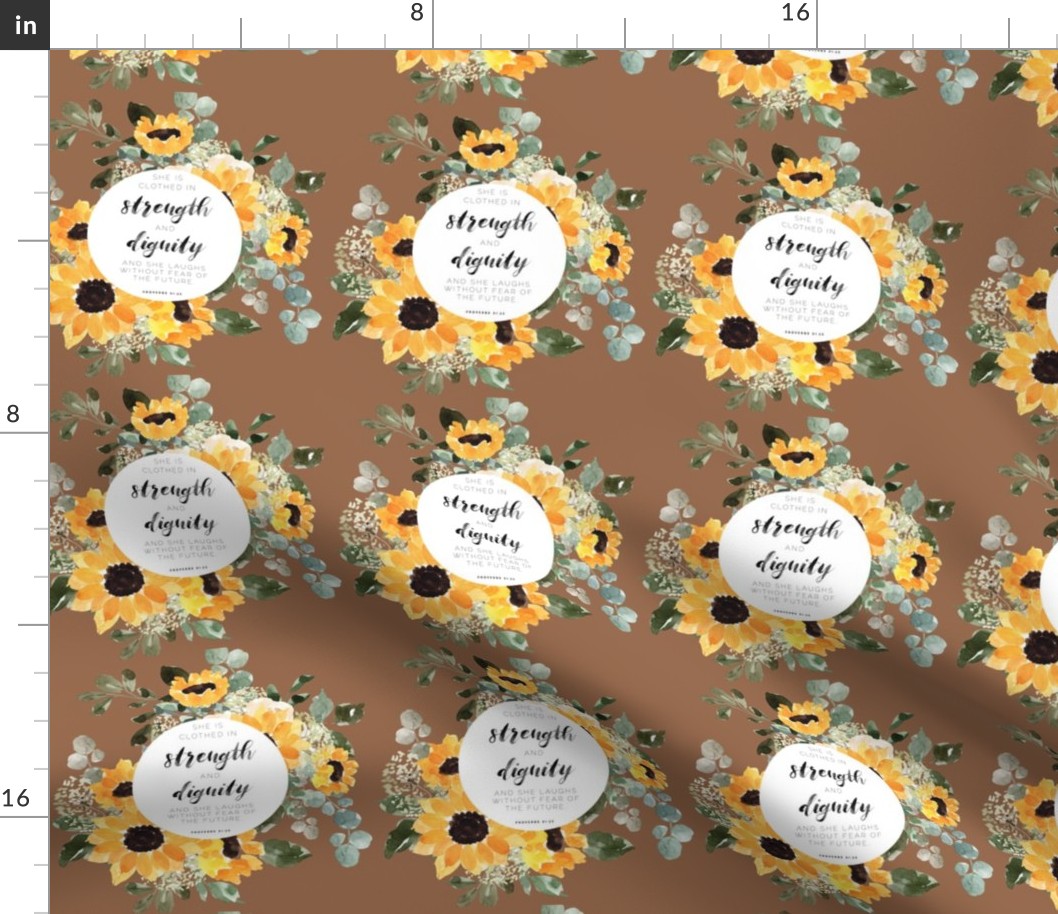 6" square: sunflower on 876 // she is clothed in strength and dignity, she laughs without fear of the future // proverbs 31:25