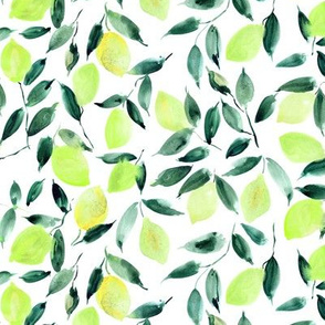 Limes and mint - watercolor citrus pattern - summer lemons design