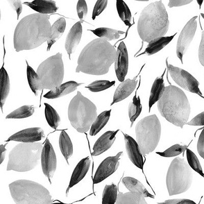 Silver grey lemon mint - watercolor gray citrus pattern - summer lemons design p325-10