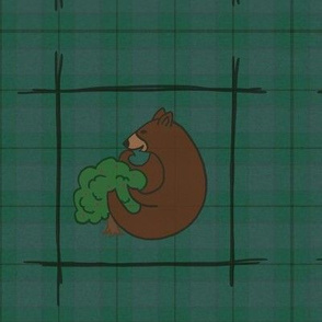 Green Plaid with Large Bear