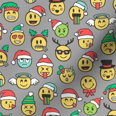 Christmas Holidays Smiley Emoticon Emoji Doodle on Grey Smaller 1,5 inch