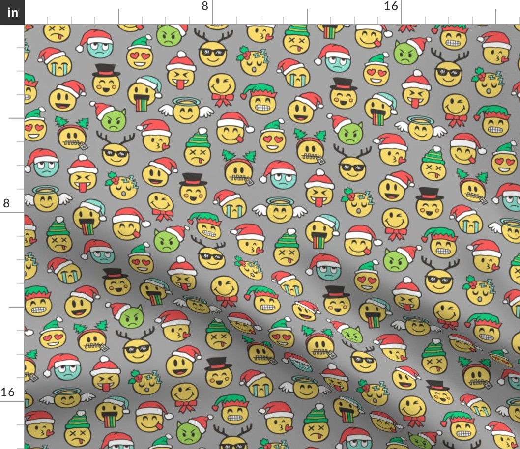 Christmas Holidays Smiley Emoticon Emoji Doodle on Grey Smaller 1,5 inch