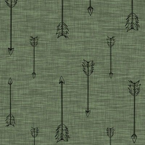 Arrows on linen - woods green