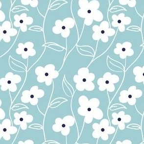 Wallflower Climbing Floral in Blue // Modern floral repeating pattern // 60s mod daisy style by Zoe Charlotte