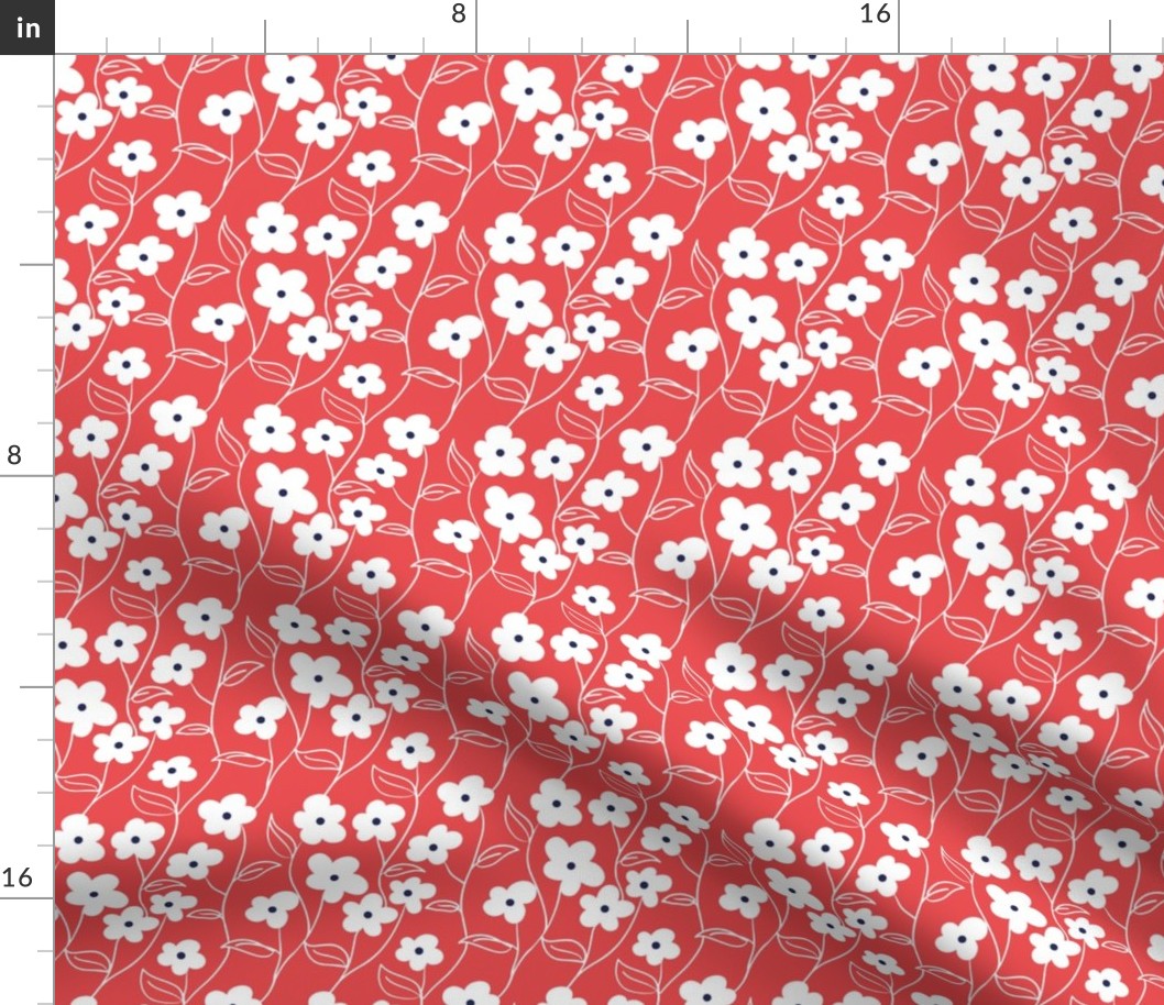 Wallflower Climbing Floral in Red // Modern floral repeating pattern // 60s mod daisy style by Zoe Charlotte