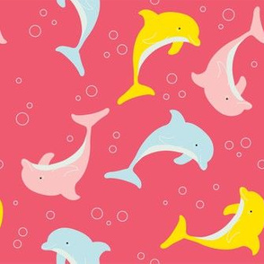 Dancing Dolphins in Raspberry // Kids Pattern // Home Decor