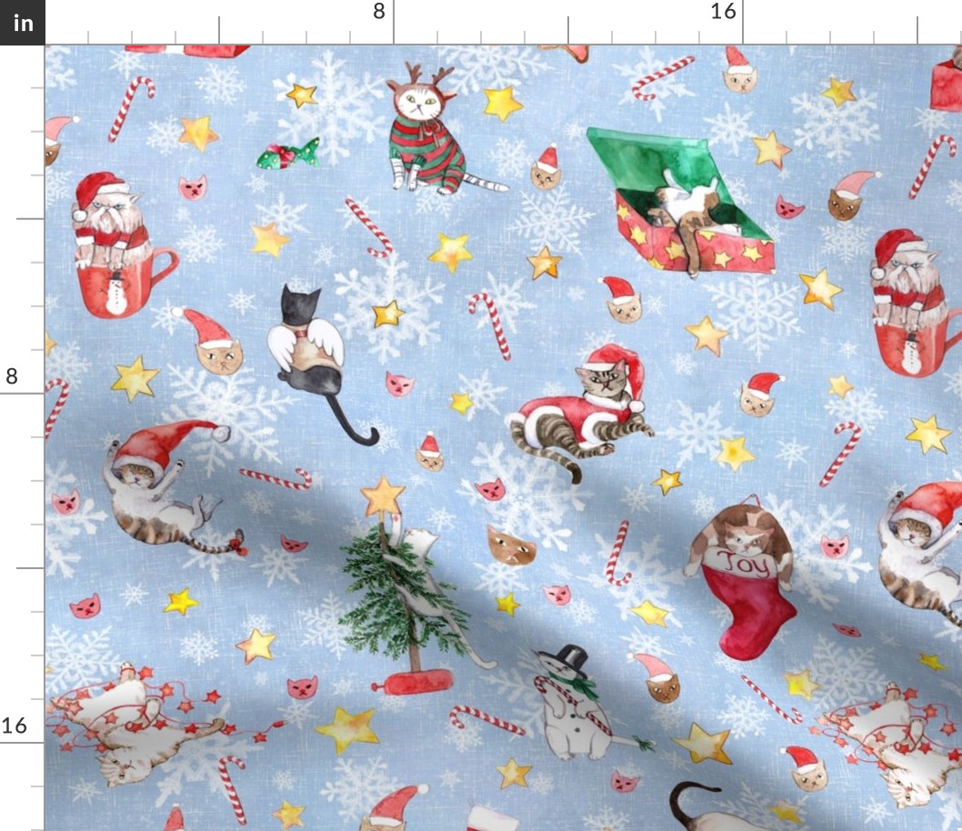 grumpy christmas cats on blue 