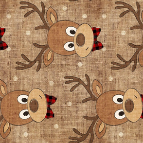 Reindeer Boy With Red Plaid Bowtie on Burlap rotated - large scale