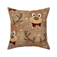Reindeer Boy With Red Plaid Bowtie on Burlap - large scale