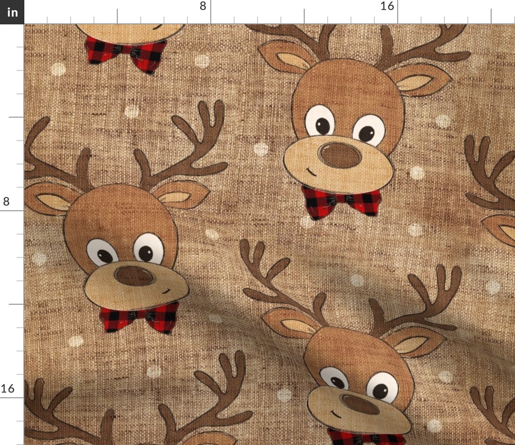 Reindeer Boy With Red Plaid Bowtie on Burlap - large scale