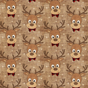 Reindeer Boy With Red Plaid Bowtie on Burlap - medium scale