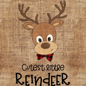 Cutest Little Reindeer Boy Baby Size on Burlap - 27 x 36 inches