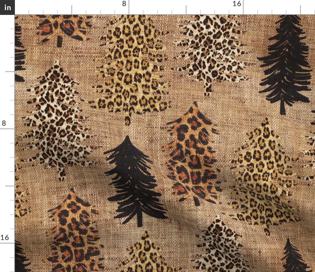 Leopard Christmas Trees on Burlap - large scale