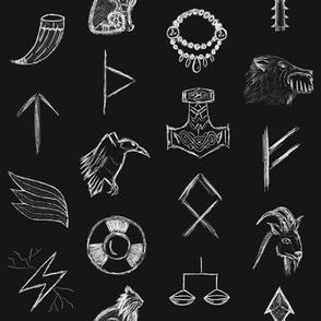Viking Gods and Runes Chalkboard Scribbles