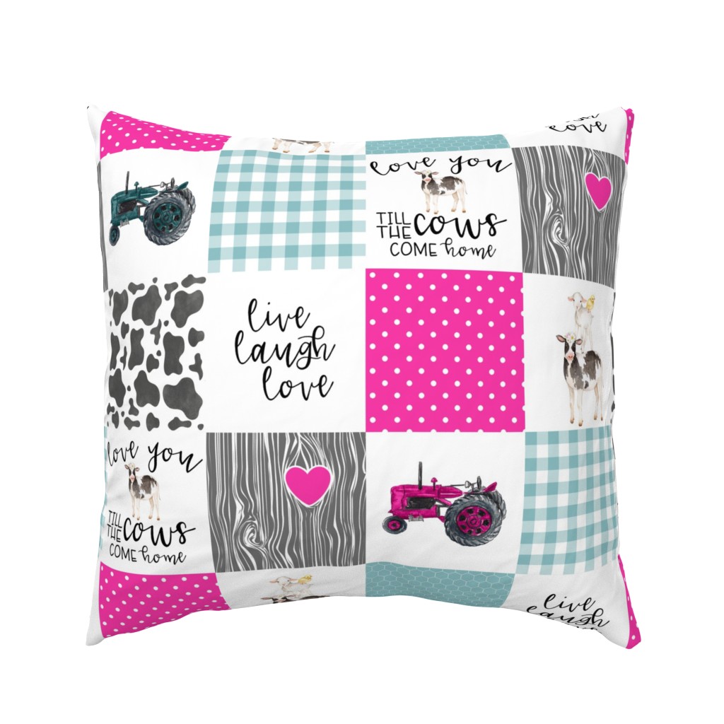 Farm//Love you till the cows come home//Live, Laugh, Love//Hot Pink & Teal - Wholecloth Cheater Quilt