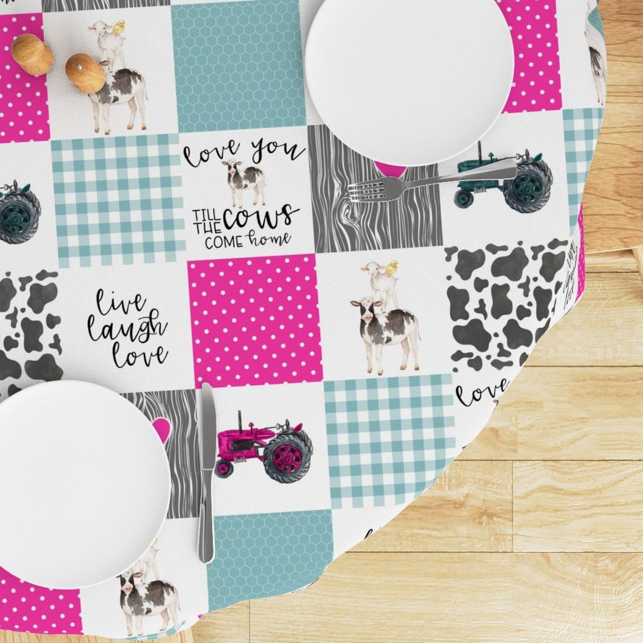 Farm//Love you till the cows come home//Live, Laugh, Love//Hot Pink & Teal - Wholecloth Cheater Quilt