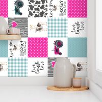 Farm//Love you till the cows come home//Live, Laugh, Love//Hot Pink & Teal - Wholecloth Cheater Quilt - Rotated