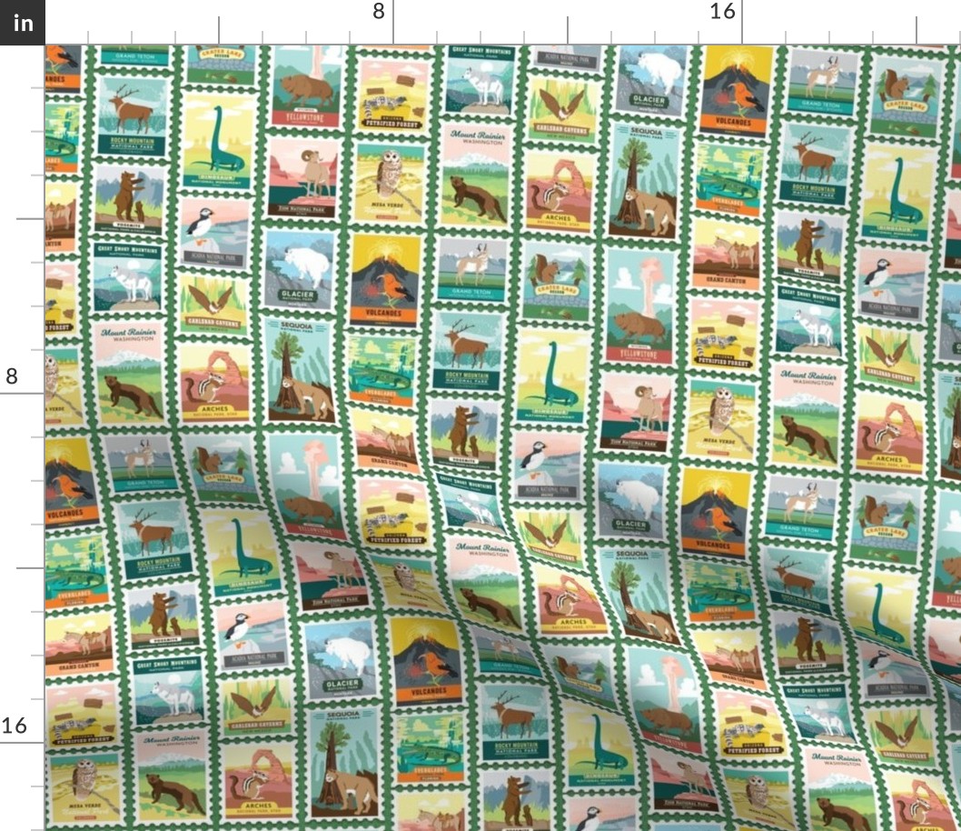 National Parks Stamps in Green
