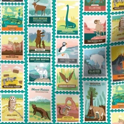 National Parks Stamps in Teal