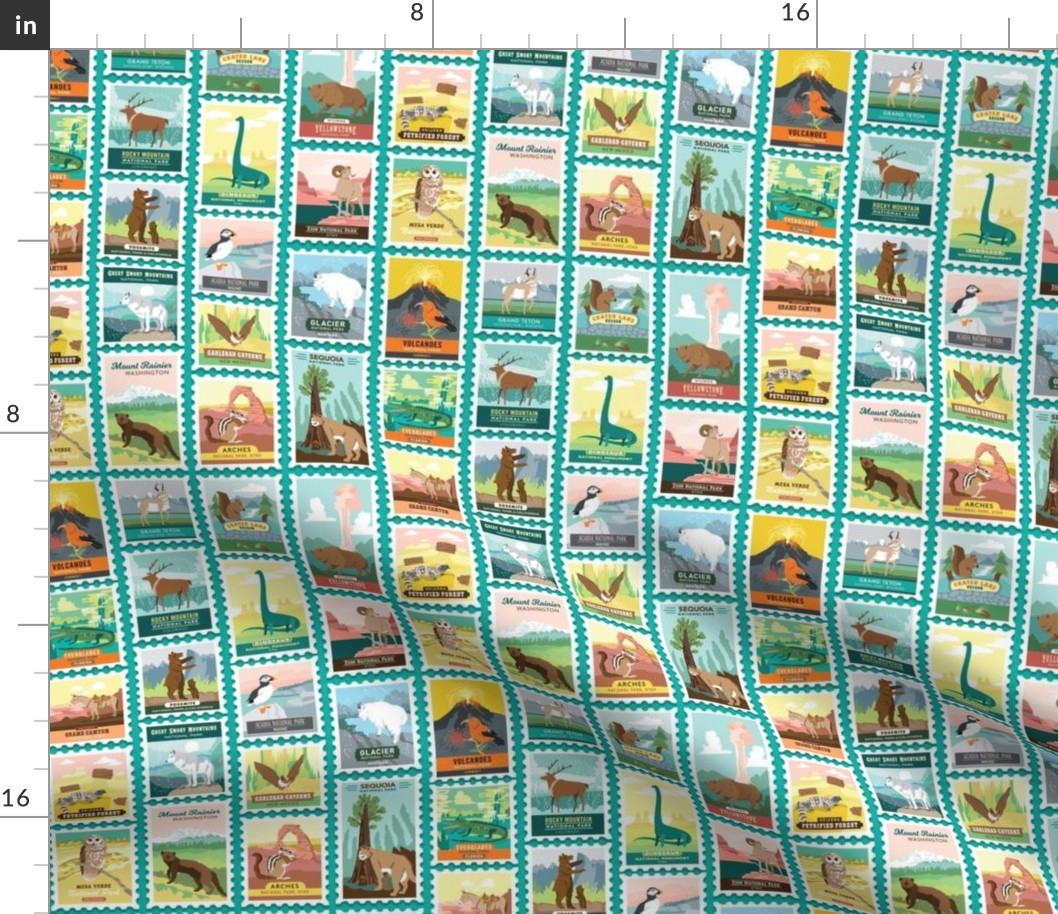 National Parks Stamps in Teal