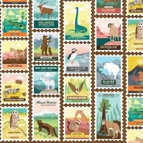 National Parks Stamps in Brown