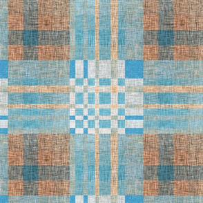 medium linen blue rainbow plaid