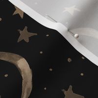 Gold on black sweet dreams - watercolor magic night sky with stars and moons for nursery