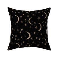 Gold on black sweet dreams - watercolor magic night sky with stars and moons for nursery