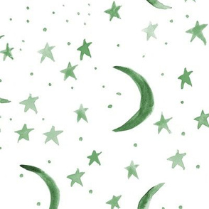 Mint sweet dreams - watercolor magic night sky with stars and moons for nursery