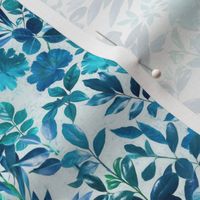 Garden Leaves in Aqua, Turquoise and Cobalt Blue - small