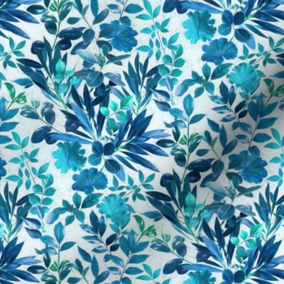 Garden Leaves in Aqua, Turquoise and Cobalt Blue - small