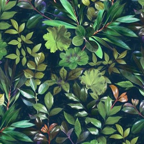 Moody Leafy Botanical with Emerald Green and Indigo - medium