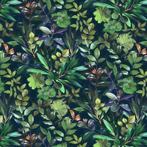 Moody Leafy Botanical with Emerald Green and Indigo - small