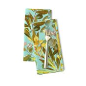 Leaves in Gold and Sage on Turquoise - large