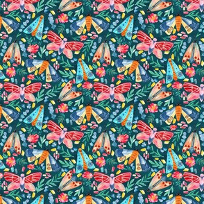 Moth Confetti on Dark Teal - Tiny