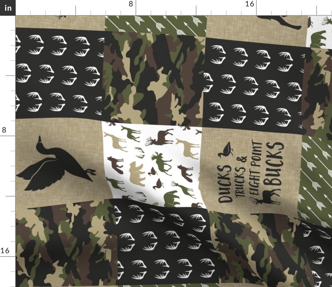 Ducks, Trucks, and Eight Point bucks V1- patchwork - woodland wholecloth - camo C2 duck & buck C20BS (90)
